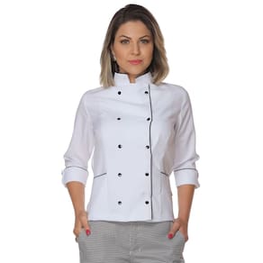 Dólmã chef feminina manga 3/4 com botões de pressão