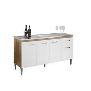 Balcão Armário de Cozinha Gabriela 150cm Amêndoa/Branco S/Tampo - AJL Móveis