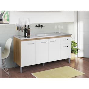 Gabinete de Pia Armário Gabriela 150cm Amêndoa/Branco S/Tampo - AJL Móveis