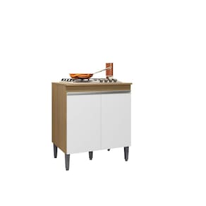 Balcão Cooktop Andréia Amêndoa/Branco C/Tampo - AJL Móveis