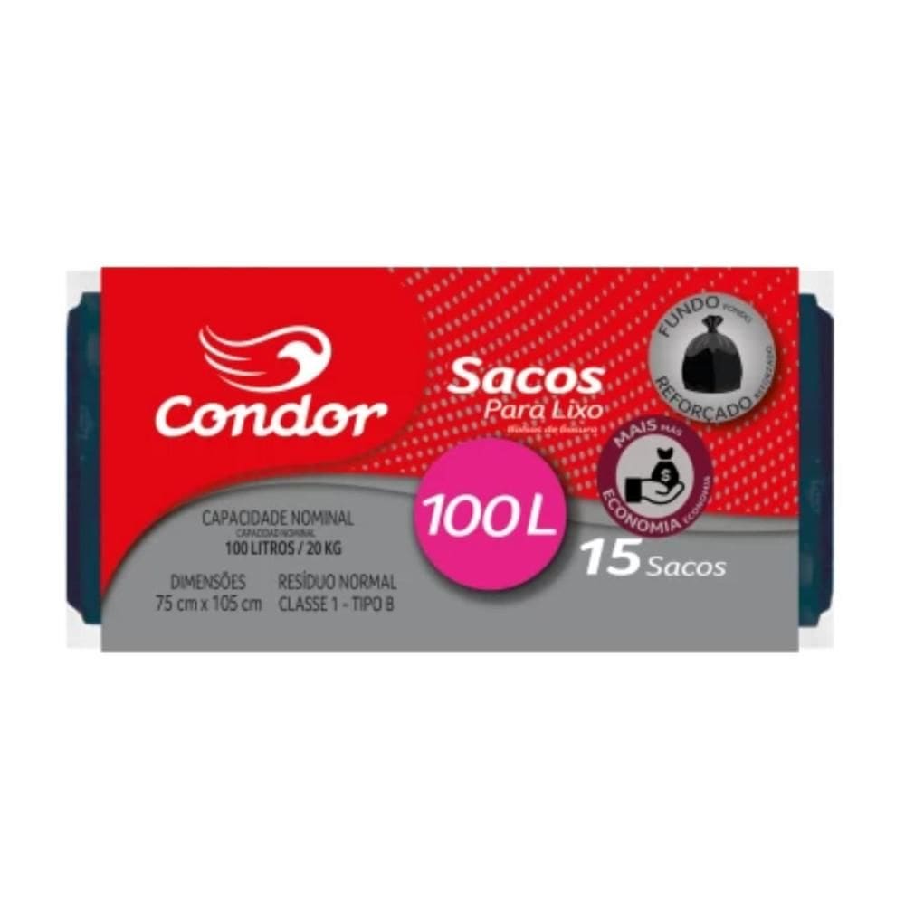 Saco de Lixo Econômico Rolo Condor 1463 100L 15 Unidades