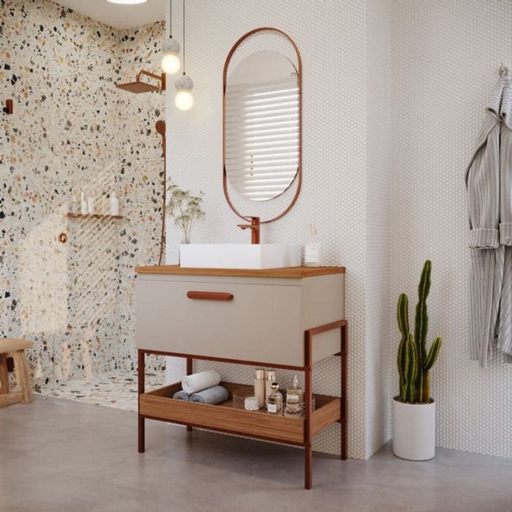 Conjunto de Banheiro Portinari c/Esp Lumini Cappuccino/Freijo 80CM - MGM Moveis