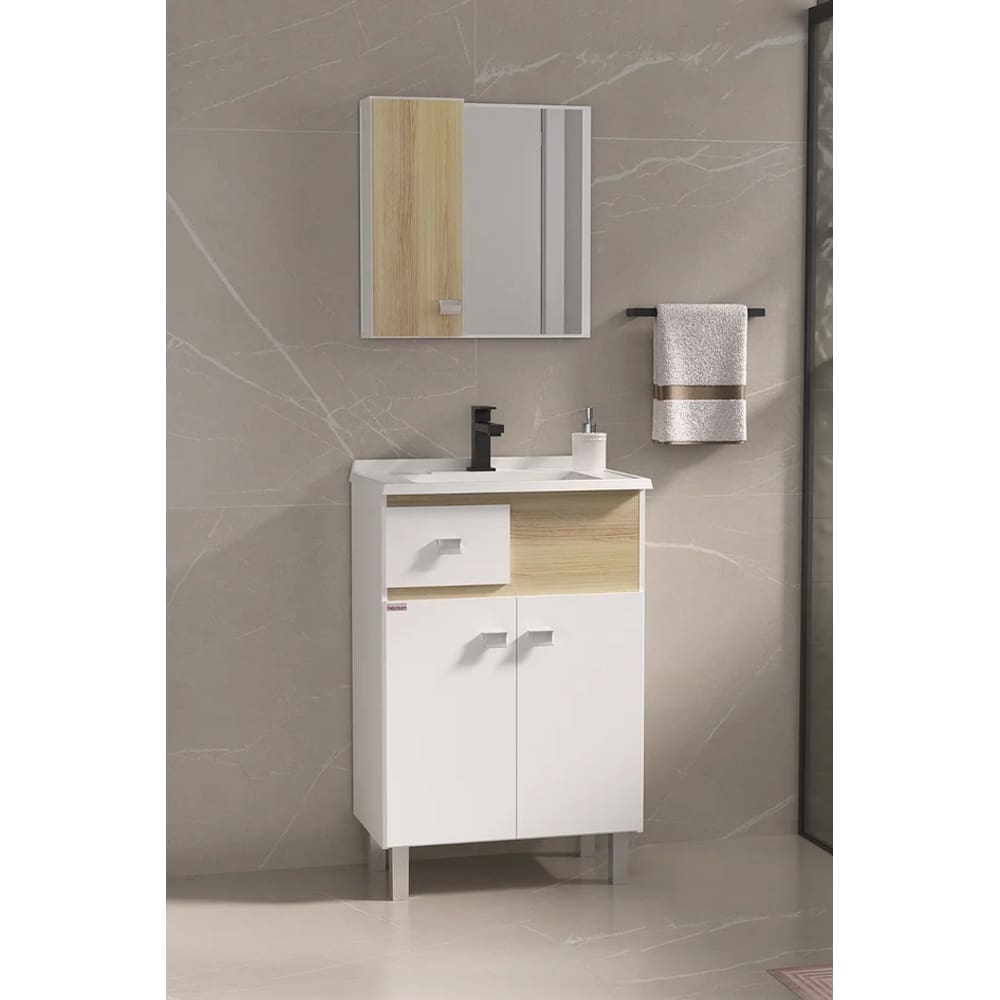 Conjunto de Banheiro Pop Branco c/ Carvalho 60CM - Fabribam