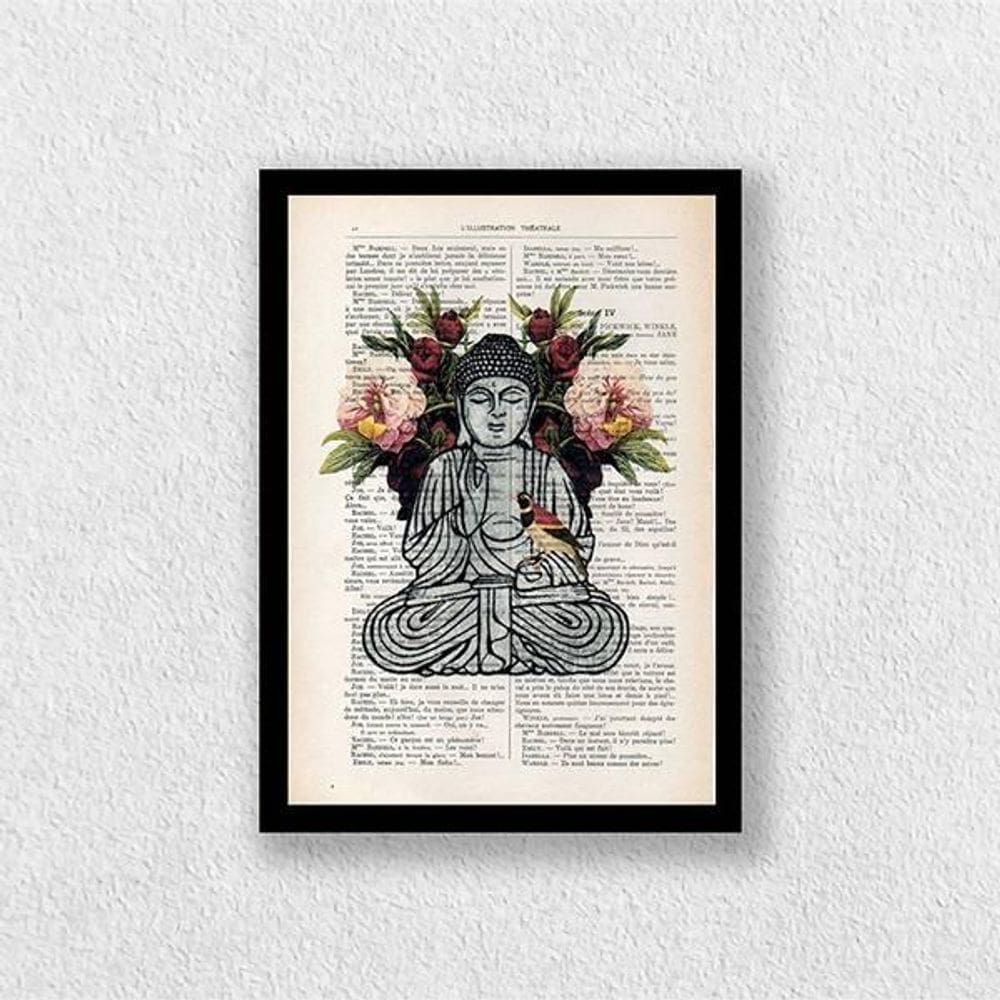 Quadro Buda Zen 45X34Cm - Com Vidro Moldura Preta