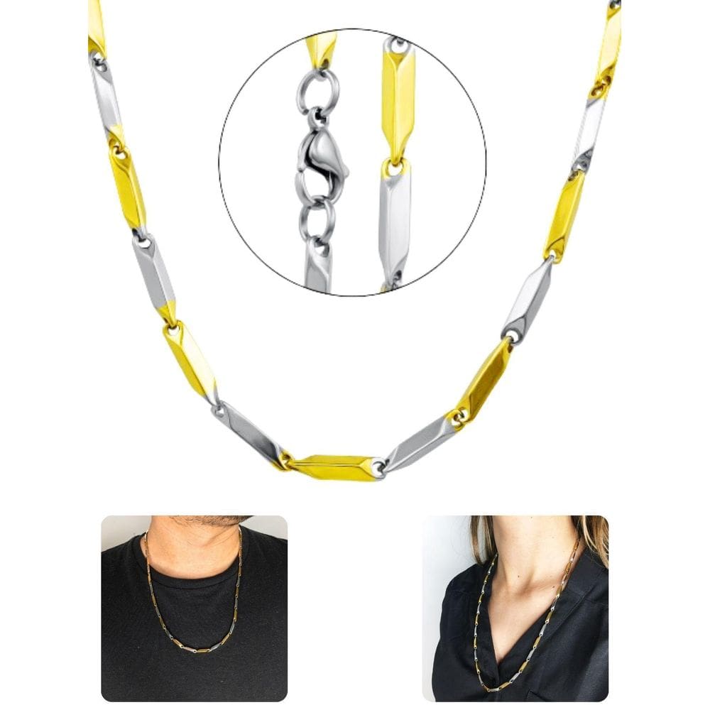 Corrente Cordão Tijolinho 60Cm Cartier Misto Prata Dourado