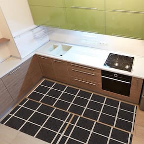 Tapete Cozinha 3 Peças Jacquard Antiderrapante Grid Maroom