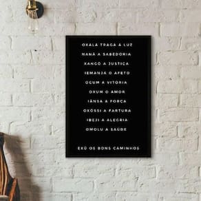 Quadro Candomblé Nomes Orixás 45X34Cm Vidro Moldura Preta