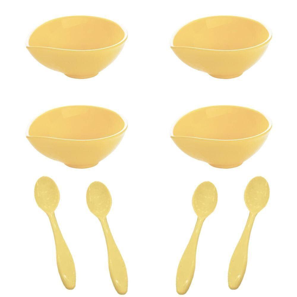 Sobrem 4 Cremeiras 120Ml + 4 Colheres Amarelo Polipropileno