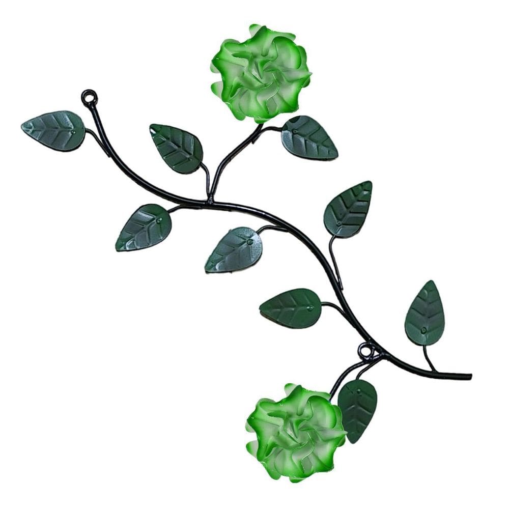 Arranjo De Parede Com Folhas E Flores Em Ferro 2 Rosas Verde