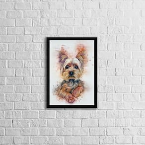 Quadro Decorativo Yorkshire 45X34Cm Com Vidro Moldura Preta