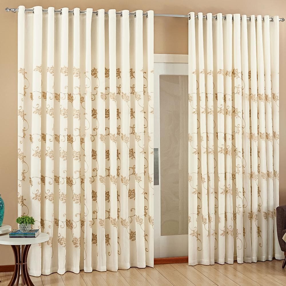 Cortina Luz Voil Bordado 4,00X2,80 Sala Quarto Palha