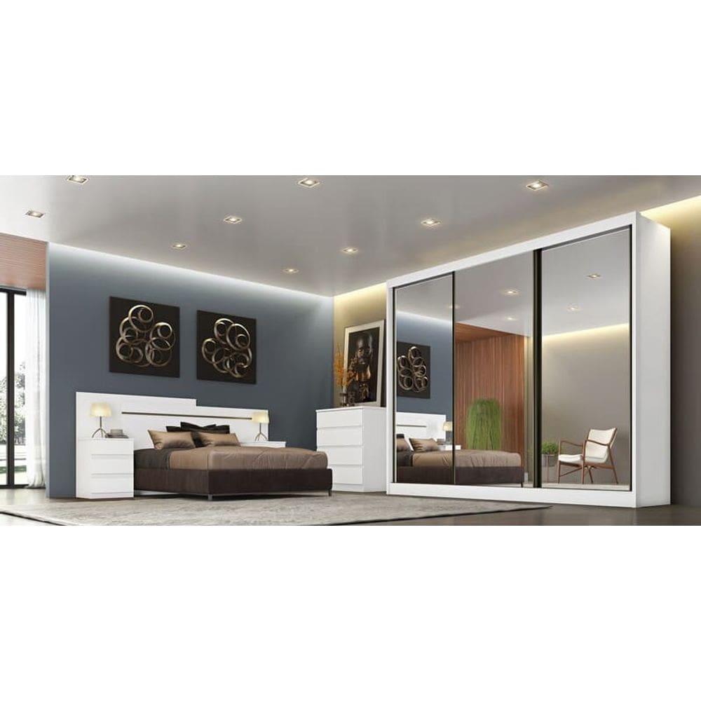 Guarda Roupa Casal Espelhado 8 Gavetas - Logan-Branco - Móveis Novo Horizonte