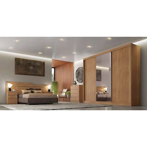 Guarda Roupa Casal com Espelho 3 Portas 8 Gavetas - Logan-Cumaru - Móveis Novo Horizonte