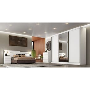 Guarda Roupa Casal com Espelho 3 Portas 6 Gavetas - Logan-Branco - Móveis Novo Horizonte