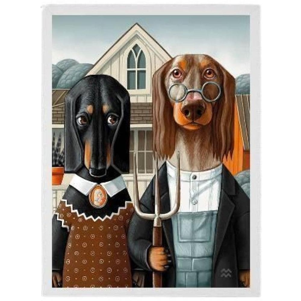 Quadro Senhor E Senhora Dachshund Moldura Branca 24X18Cm