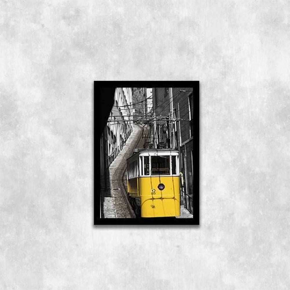 Quadro Bonde Amarelo Lisboa 45X34Cm Com Vidro Moldura Preta