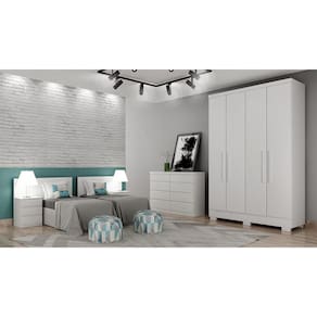 Guarda Roupa Solteiro com Pés 4 Portas 2 Gavetas - Milly-Branco - Móveis Novo Horizonte