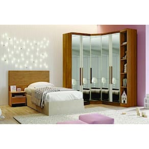 Modulado Closet Completo Espelhado 5 Portas 6 Gavetas - Rizon-Cumaru - Móveis Novo Horizonte