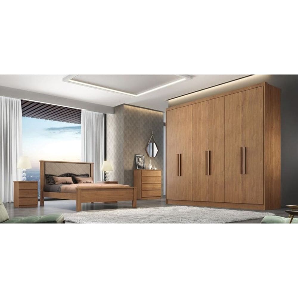 Guarda Roupa Casal 100% MDF 6 Portas 8 Gavetas - Rizon -Cumaru - Móveis Novo Horizonte