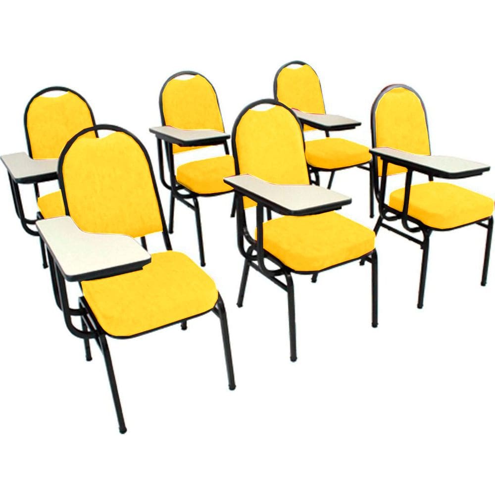 Kit com 6 Cadeiras Universitária para Auditórios Linha Hotel Amarelo