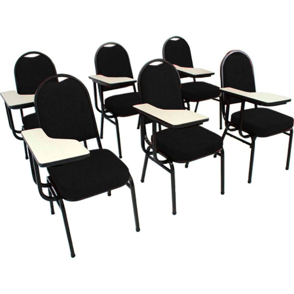 Kit com 6 Cadeiras Universitária para Auditórios Linha Hotel Preto