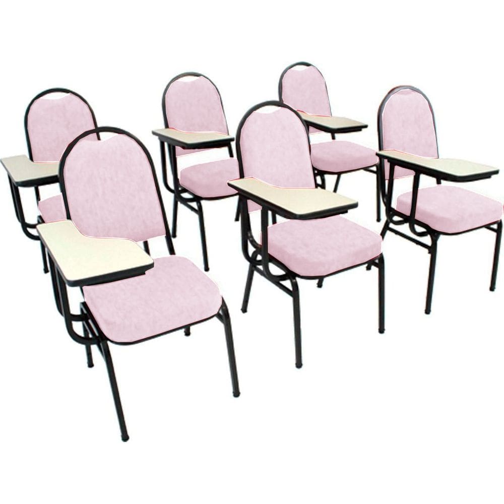 Kit com 6 Cadeiras Universitária para Auditórios Linha Hotel Rosa