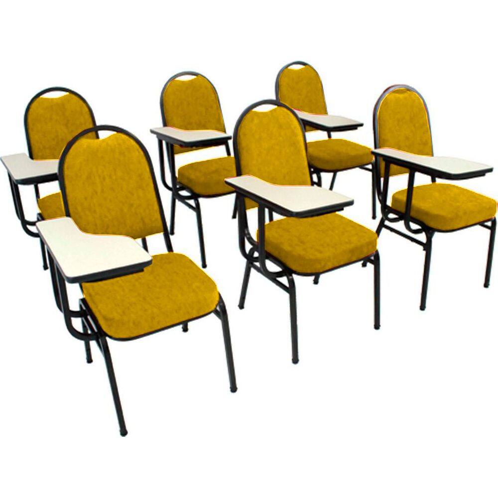 Kit com 6 Cadeiras Universitária para Auditórios Linha Hotel Amarelo