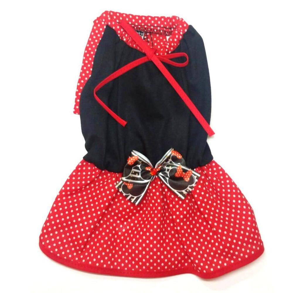 Vestido De Verão Para Cachorro Preto Com Laço Da Minnie - Gg