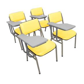 Kit com 4 Cadeiras Escolar Universitária para Auditórios Linha Hotel Smart Amarelo