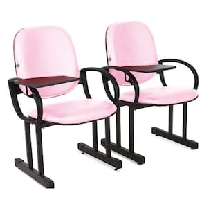 02 Cadeiras Escolar para Auditório e Escolas com Prancheta Linha Dallas Auditório Rosa
