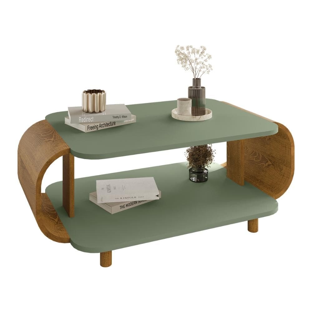 Mesa de Centro Sala Floripa com Pés de Madeira Maciça