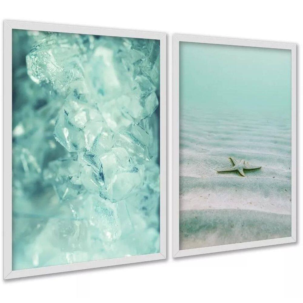 Kit 2 Quadros Verde Água Cristal Estrela Do Mar 24X18Cm