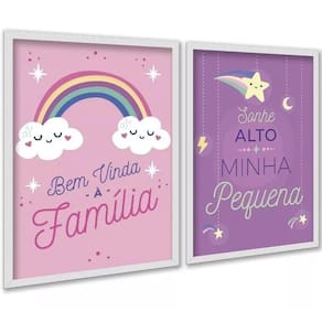 Kit 2 Quadros Bebê Menina - Lilás E Rosa 33X24Cm