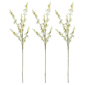 Jogo 3 Hastes Flor Orquídea Chuva de Ouro Artificial Branca 50cm - MC Flores