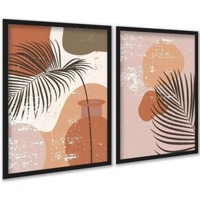 Kit 2 Quadros Decorativos Folhas Ramos Boho 33X24Cm