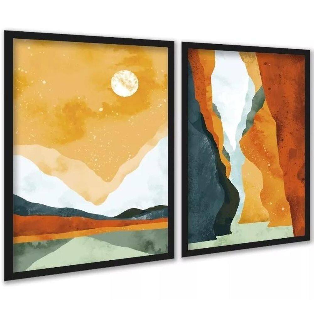 Kit 2 Quadros Aquarela Paisagens Abstratas Boho 24X18Cm