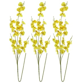 Jogo 3 Hastes Flor Orquídea Amarela Chuva de Ouro Artificial 50cm - MC Flores