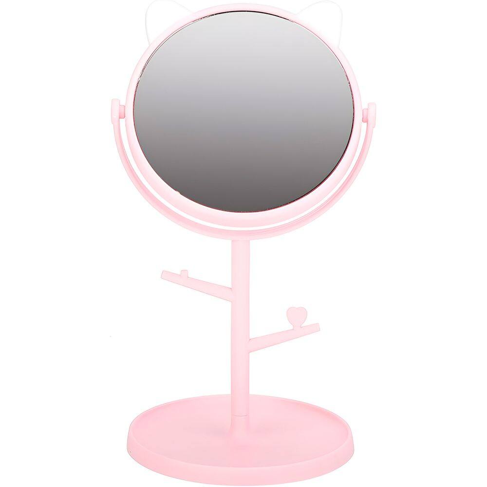 Espelho Mesa com Suporte Orelha de Gatinho Maquiagem Rosa