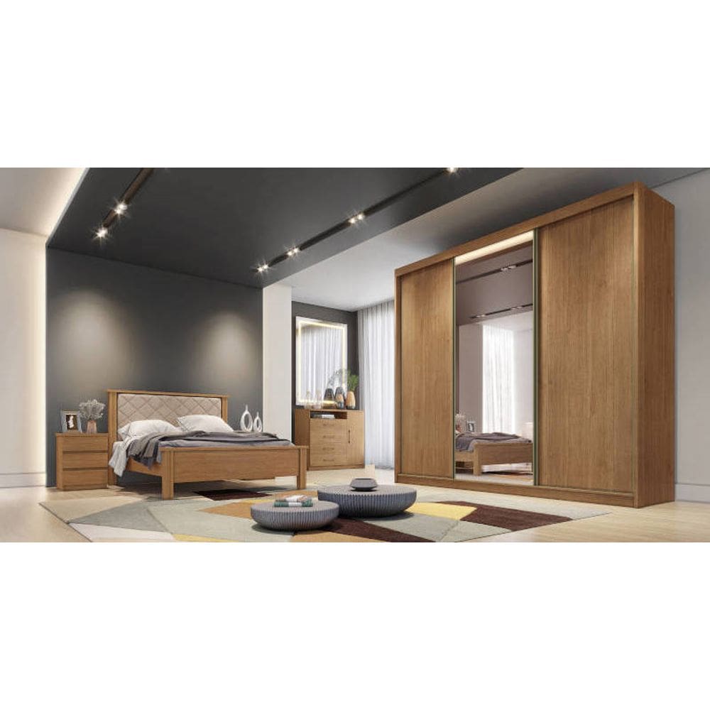 Guarda Roupa Casal com 1 Porta Espelhada 6 Gavetas - Diamond-Cumaru - Móveis Novo Horizonte