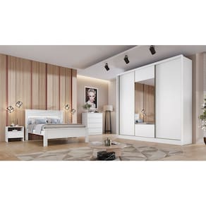 Guarda Roupa Casal com Espelho 3 Portas 4 Gavetas - Arezzo Plus-Branco - Móveis Novo Horizonte
