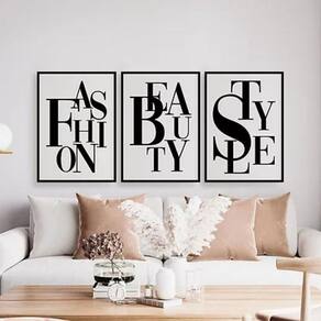 Kit 3 Quadros Fashion Beauty Style 24X18 C/Vidro - Preta