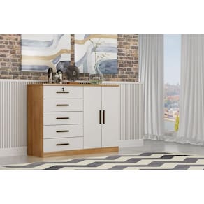 Cômoda para Quarto com Sapateira 5 Gavetas - Space-Cumaru off white - Móveis Novo Horizonte