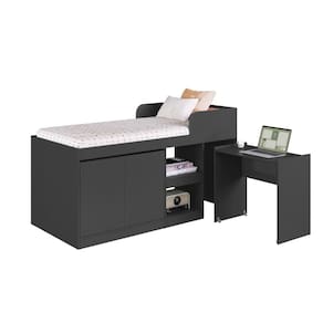 Cama Multifuncional Solteiro com Escrivaninha 2 Portas 1 Gaveta CJ6080 190cm Grafite - Art In Móveis