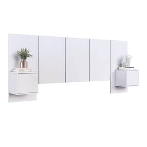 Cabeceira Casal com 2 Mesas de Cabeceira Extensível PL1160 200x90cm Branco - Art In Móveis