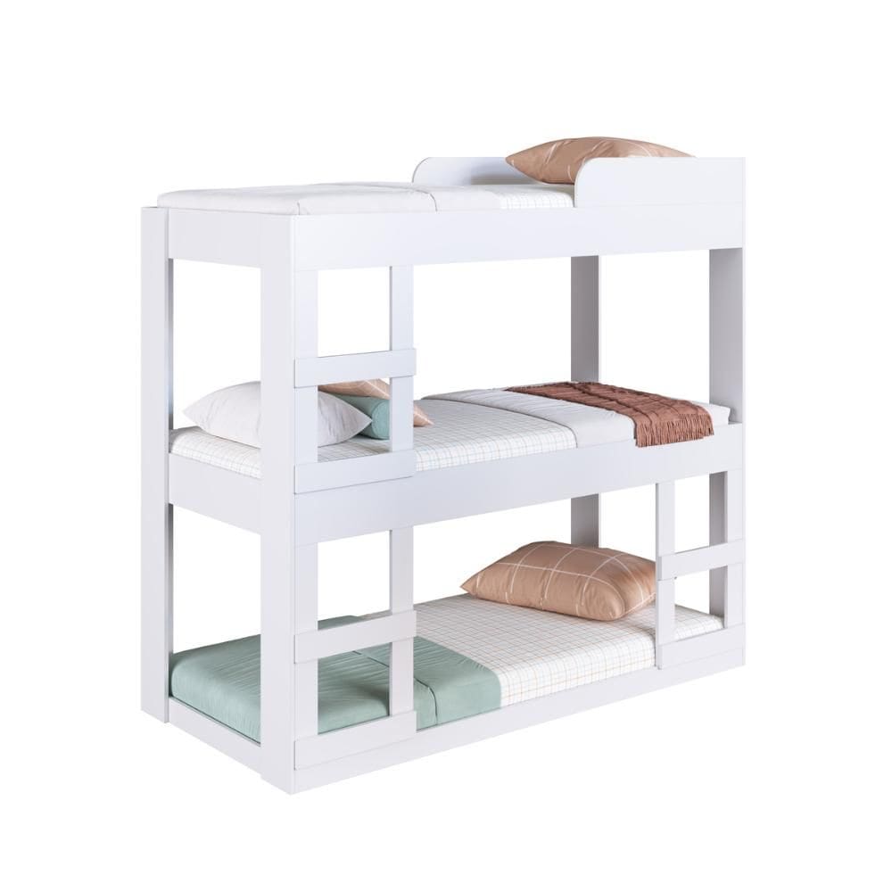 Treliche Solteiro de Madeira com Proteção Lateral e Escada BE6080 78x188cm Branco - Art In Móveis