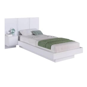 Cama Suspensa Solteiro com Cabeceira e Mesa de Cabeceira 78/88x188cm CJ074 Branco - Art In Móveis
