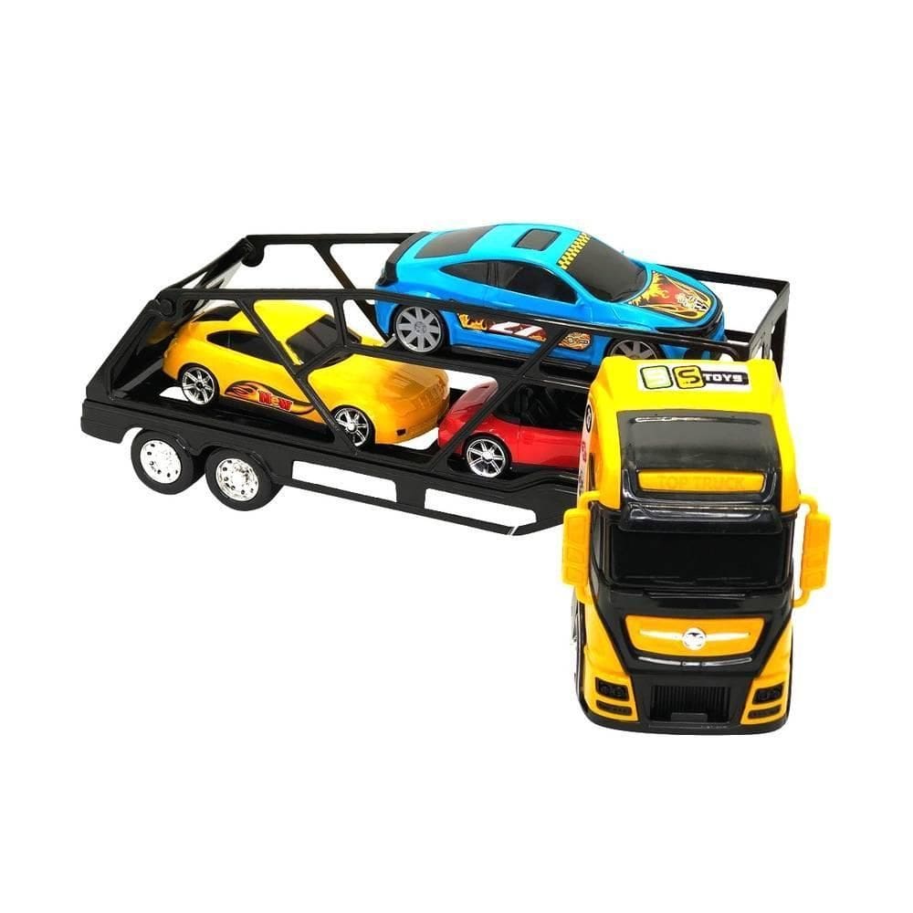 Caminhão Cegonha Amarelo Cabine Dupla Cegonheira Divertida