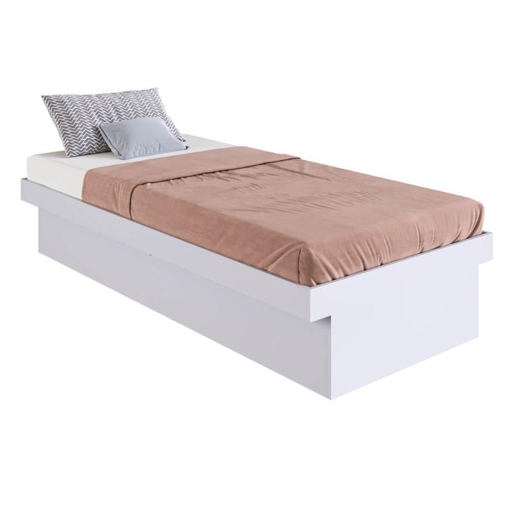 Cama Box Solteiro com Baú CB1080 190x80cm Haste Articulável de Aço Branco - Art In Móveis
