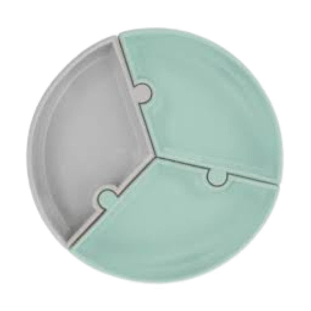 Prato Infantil de Silicone Encaixe Puzzle River Green e Cinzento - Minikoioi