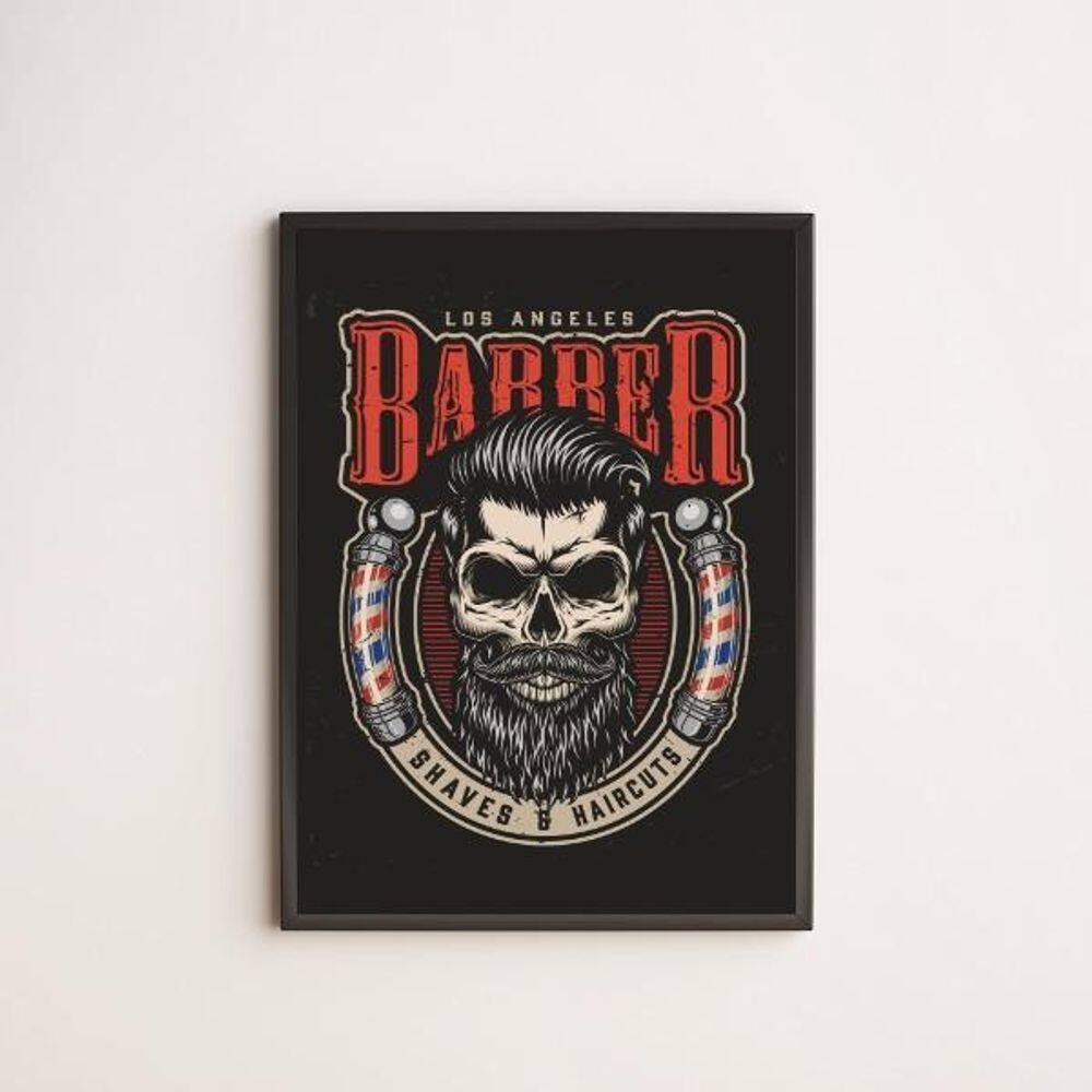 Quadro Decorativo Los Angeles Barber Shop 45X34Cm Preta